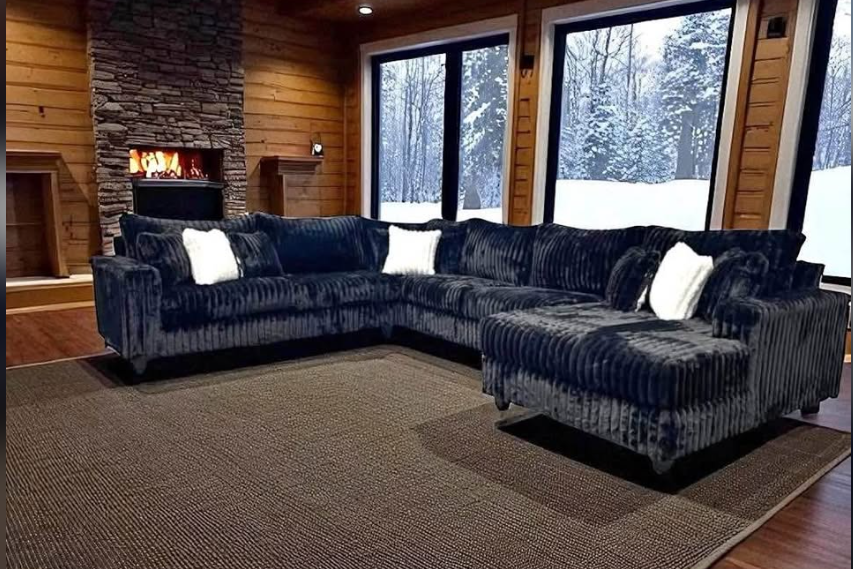 Large 4-Piece Black Sectional Sofa with 9 Decorative Pillows