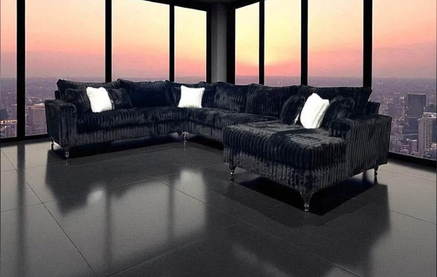 Large 4-Piece Black Sectional Sofa with 9 Decorative Pillows - Image 2