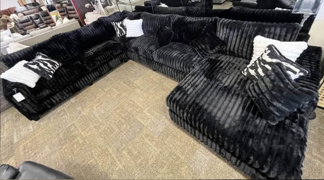 Large 4-Piece Black Sectional Sofa with 9 Decorative Pillows - Image 3