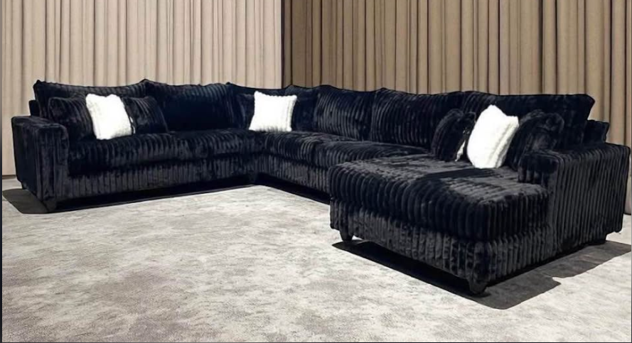Large 4-Piece Black Sectional Sofa with 9 Decorative Pillows - Image 4