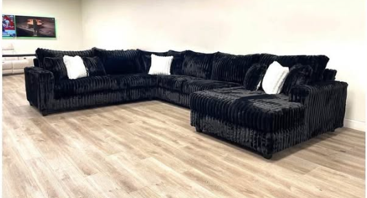 Large 4-Piece Black Sectional Sofa with 9 Decorative Pillows - Image 5