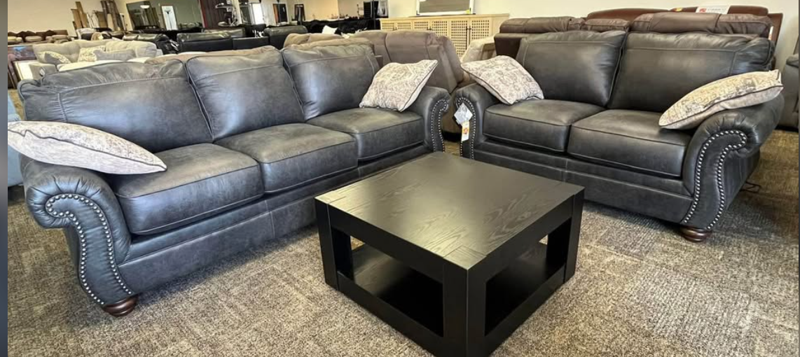 Sofa + Loveseat Set Ashley 559-03 – Faux Leather in Charcoal Color - Image 2