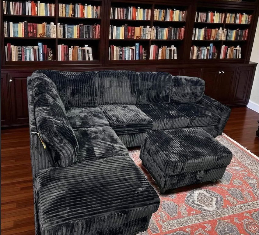 Reversible Sectional 48Heights + Storage Ottoman – Black Fabric - Image 5