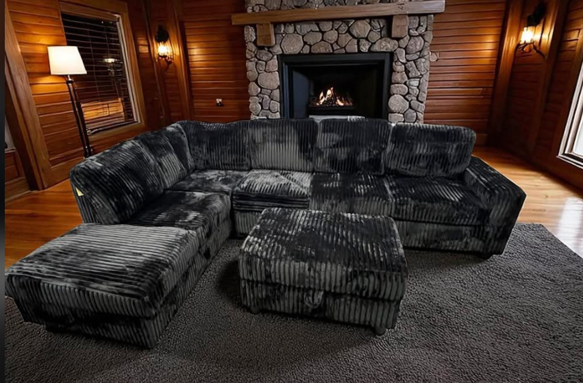 Reversible Sectional 48Heights + Storage Ottoman – Black Fabric - Image 4