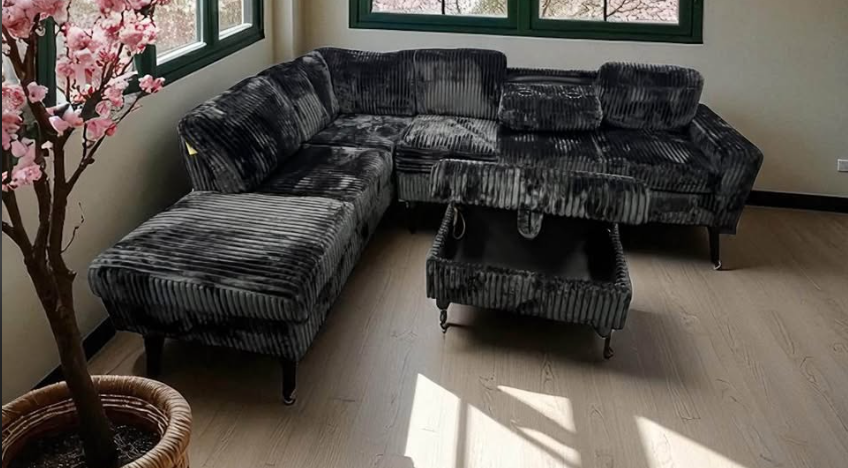 Reversible Sectional 48Heights + Storage Ottoman – Black Fabric - Image 3