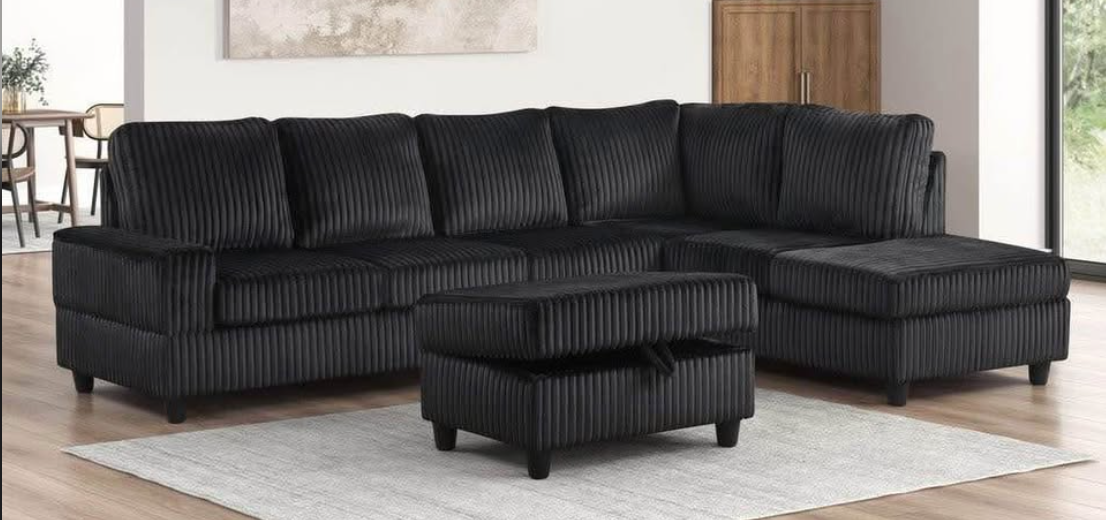 Reversible Sectional 48Heights + Storage Ottoman – Black Fabric - Image 2